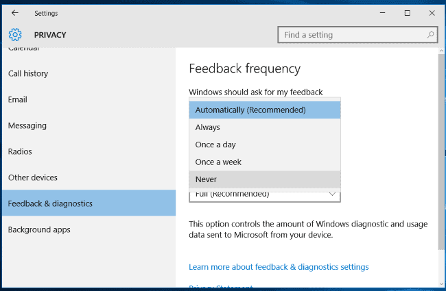 Stop Windows 10 Asking Feedback - Change Windows Feedback Frequency