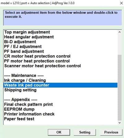 epson resetter tool l220 l210 ink l120 waste counter pad problem step which click