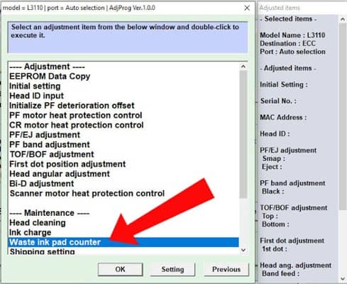 Epson L3110 Waste Ink Pad Counter