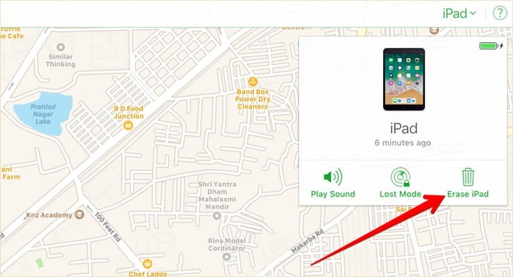 Click on Erase iPad in iCloud