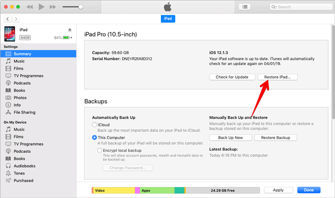 Restore iPad using iTune without erasing data
