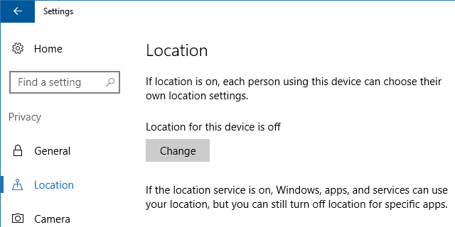 Disable Windows 10 Location Settings