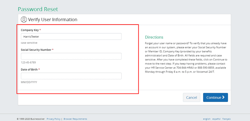 MyHTspace Password Reset