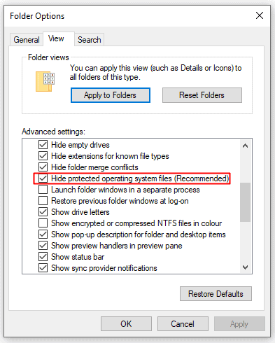 Show System Protected Files in Windows 10