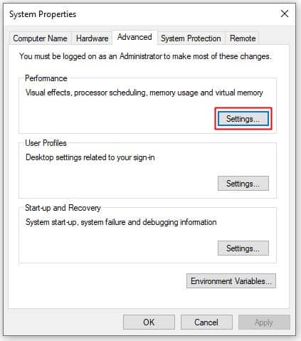 Windows Advanced System Setting