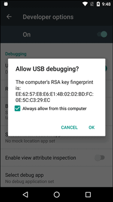USB Debugging Prompt on Android Screen