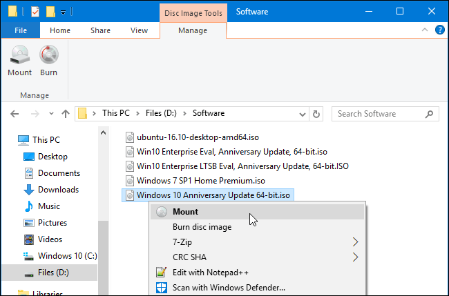 Windows 10 Built-in ISO Mounter