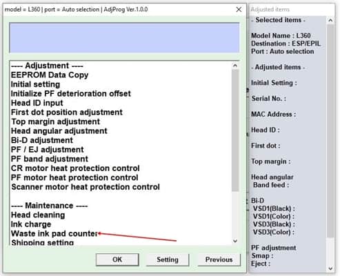 Waste Ink Pad Maintenance Epson