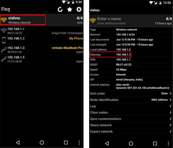 Find Routers IP address on Android and IOS using Fing