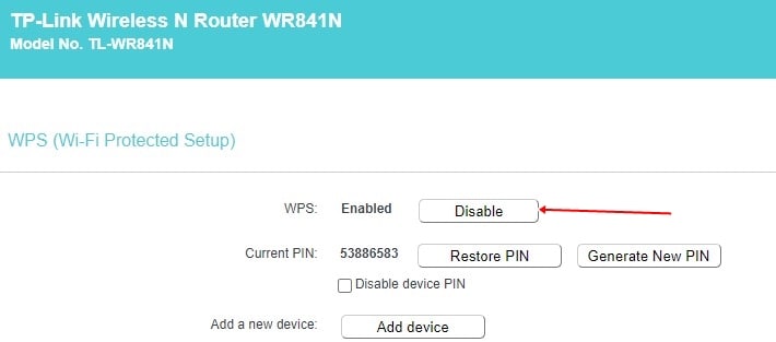 Disable WPS push button