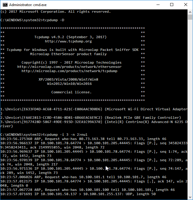 tcpdump - best wireshark alternatives for windows