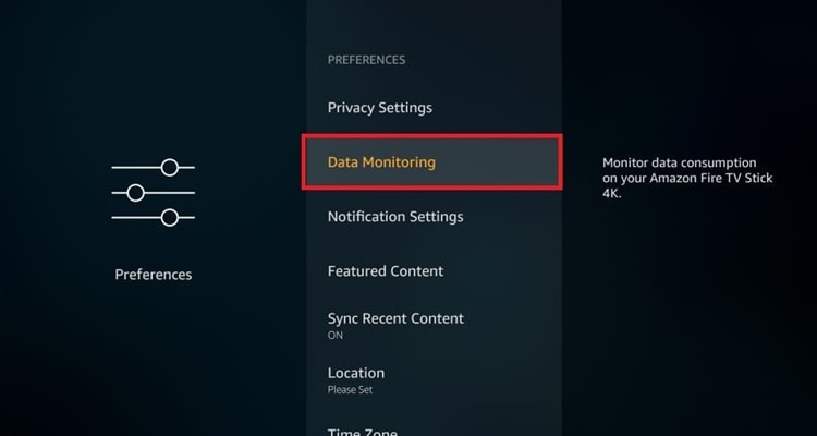 Amazon Firestick Data Monitoring Setting