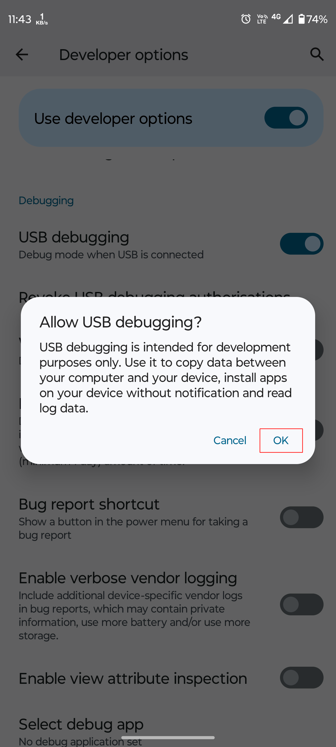 Allow USB Debugging on Android